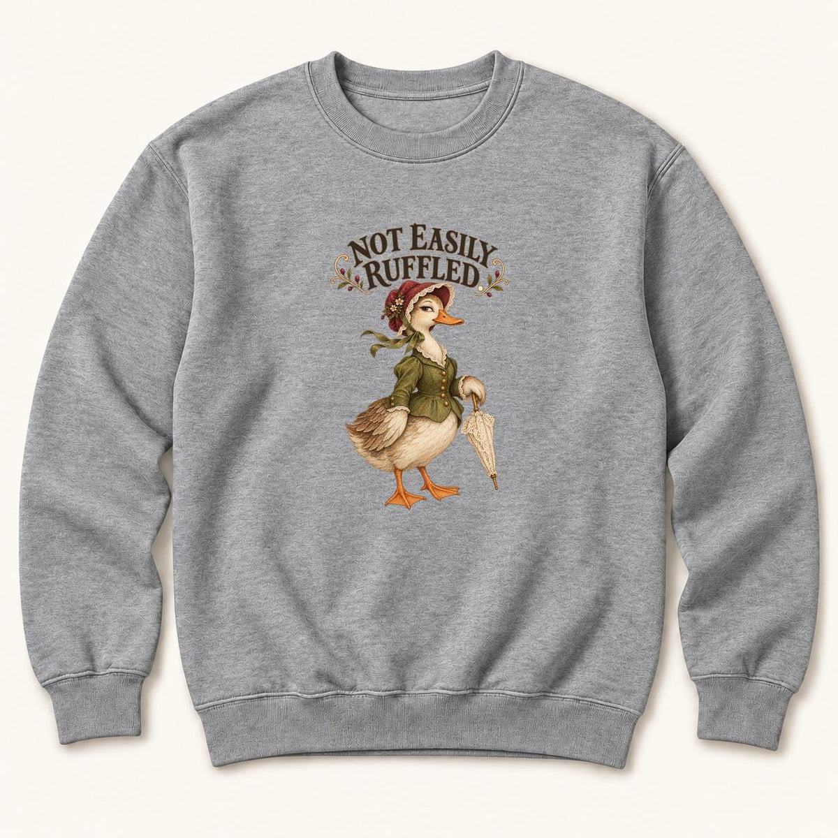 Not Easily Ruffled Storybook Duck — garment mockup or size chart