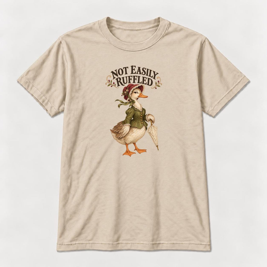 Not Easily Ruffled Storybook Duck — garment mockup or size chart