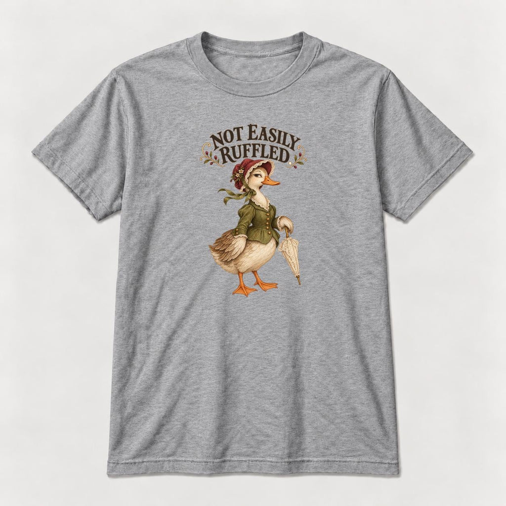 Not Easily Ruffled Storybook Duck — garment mockup or size chart