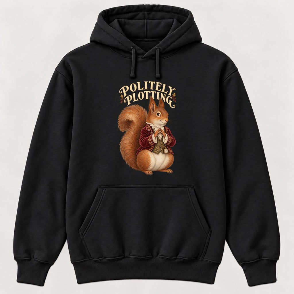 Politely Plotting Storybook Squirrel — garment mockup or size chart