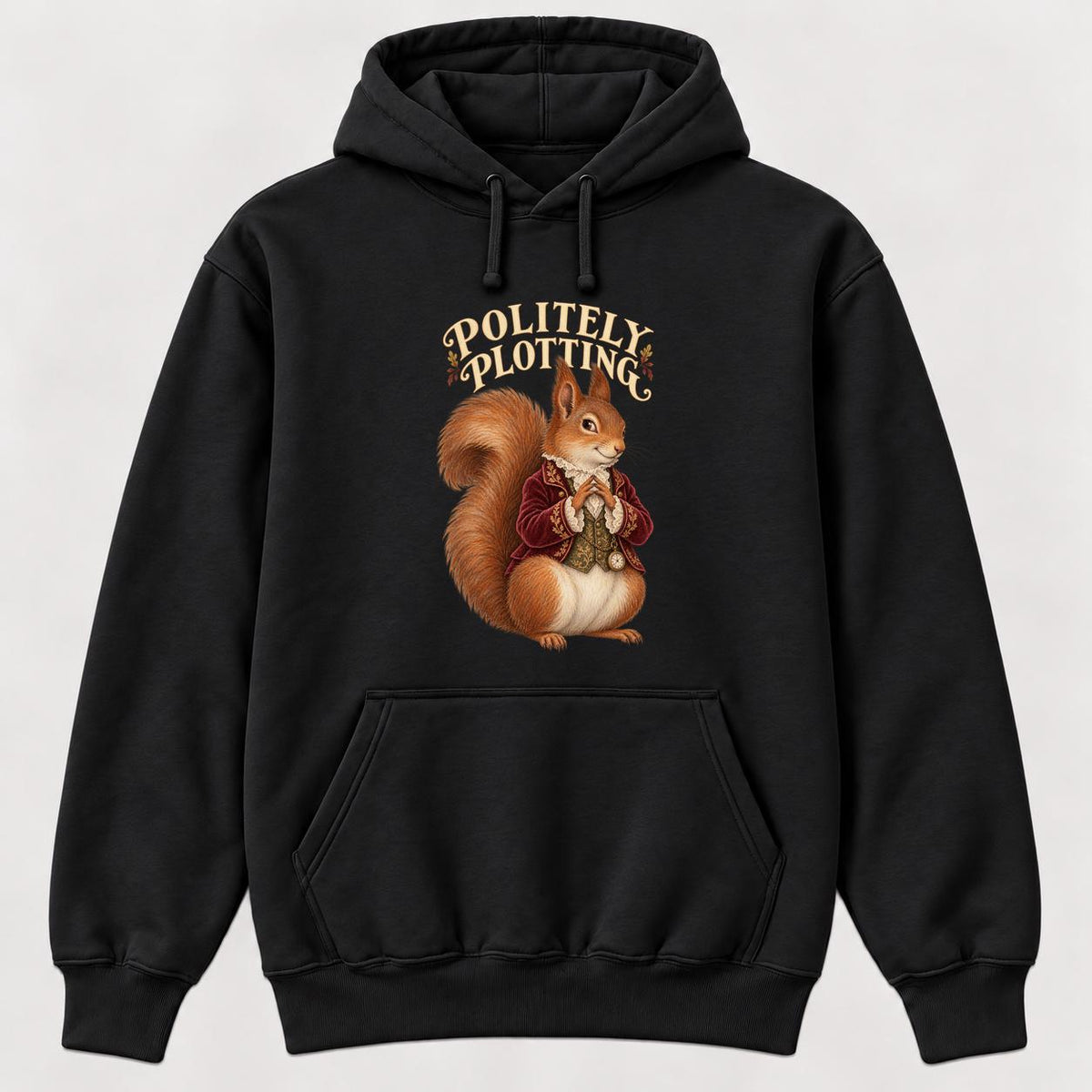 Politely Plotting Storybook Squirrel — garment mockup or size chart