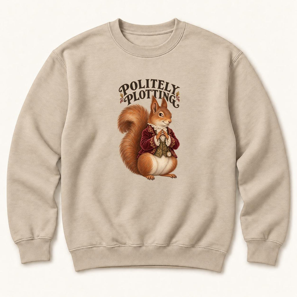 Politely Plotting Storybook Squirrel — garment mockup or size chart