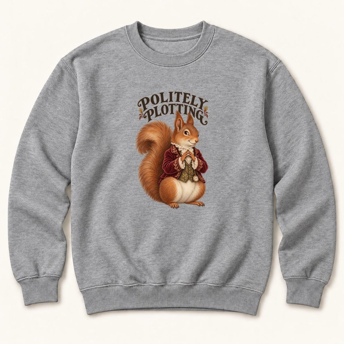 Politely Plotting Storybook Squirrel — garment mockup or size chart