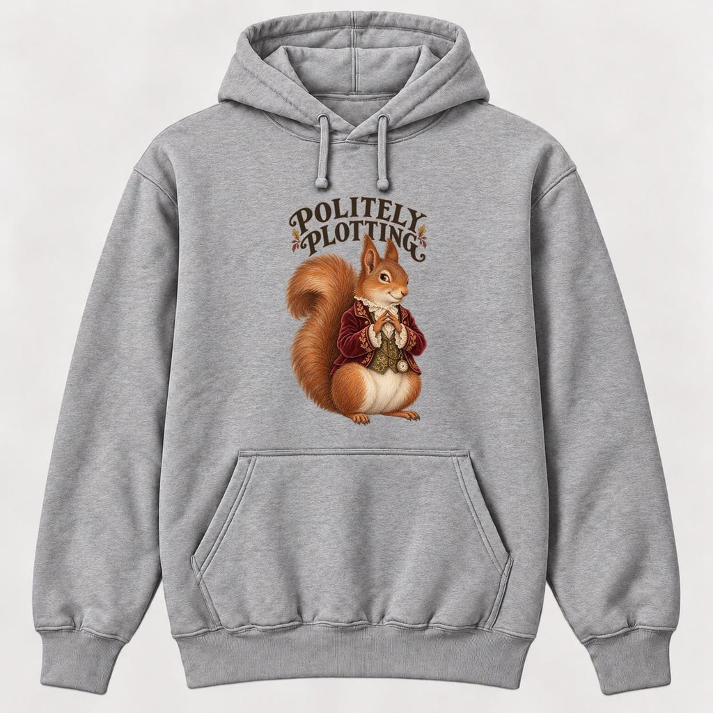 Politely Plotting Storybook Squirrel — garment mockup or size chart