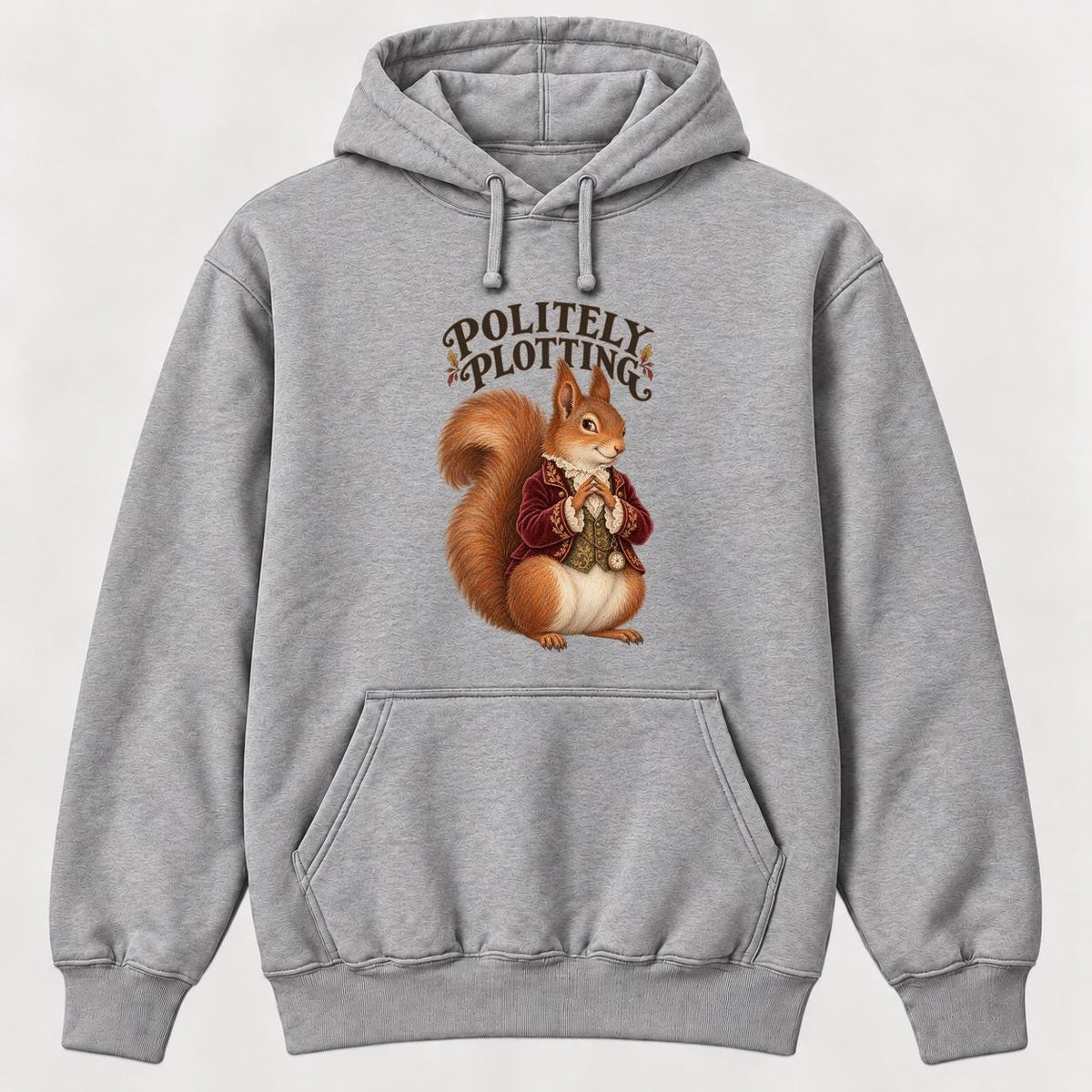 Politely Plotting Storybook Squirrel — garment mockup or size chart