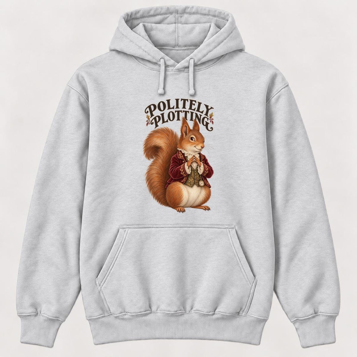 Politely Plotting Storybook Squirrel — garment mockup or size chart
