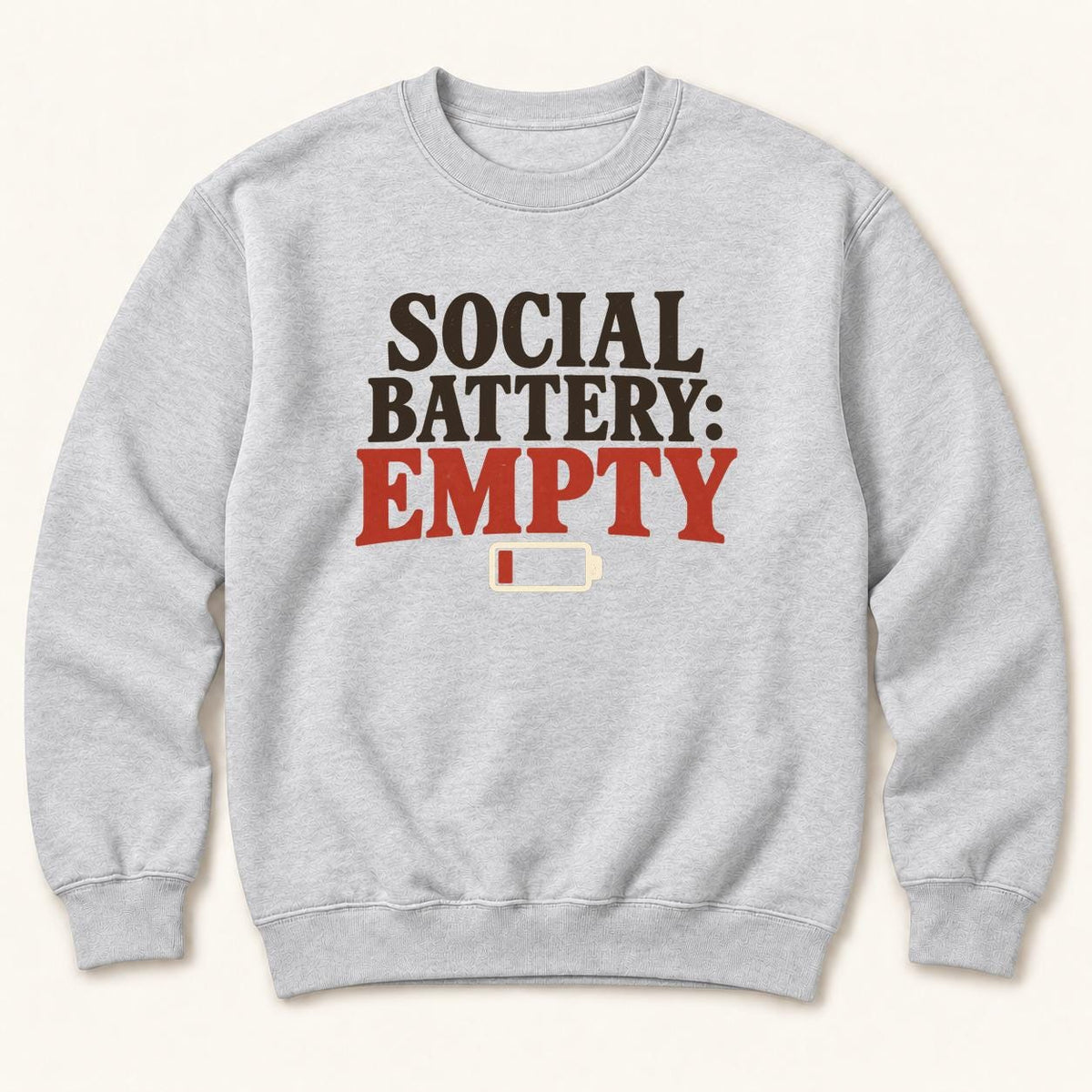 Social Battery: Empty — garment mockup or size chart