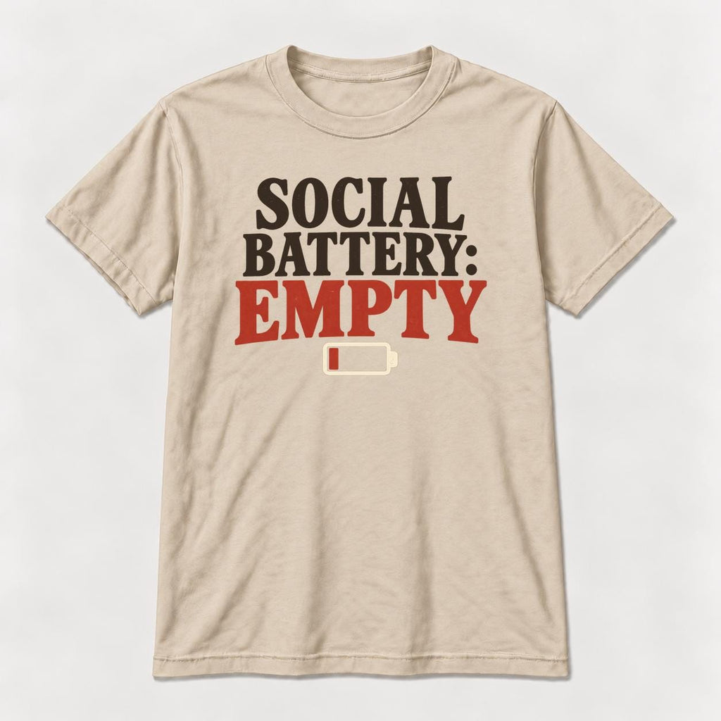 Social Battery: Empty — garment mockup or size chart