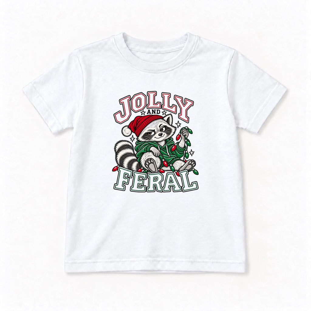 Jolly and Feral Outline Raccoon Christmas — garment mockup or size chart
